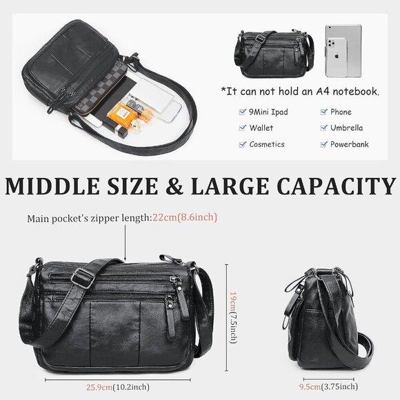 🆕  Volganik Rock PU Leather Shoulder Bag Women Black Soft Pocketbooks Purse - Picture 3 of 6